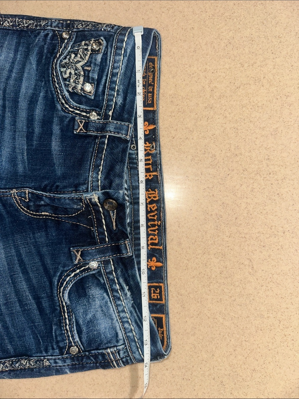 Rock Revival Distressed Medium Blue Embroidered Pocket Cuffed- Skinny Jeans - Picture 11 of 11